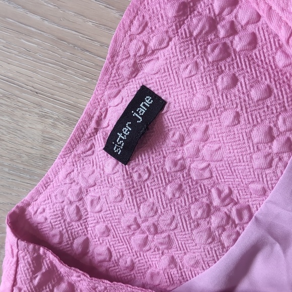 Sister Jane Pink Wrap Dress Puff Sleeves Asymmetrical - Picture 6 of 10